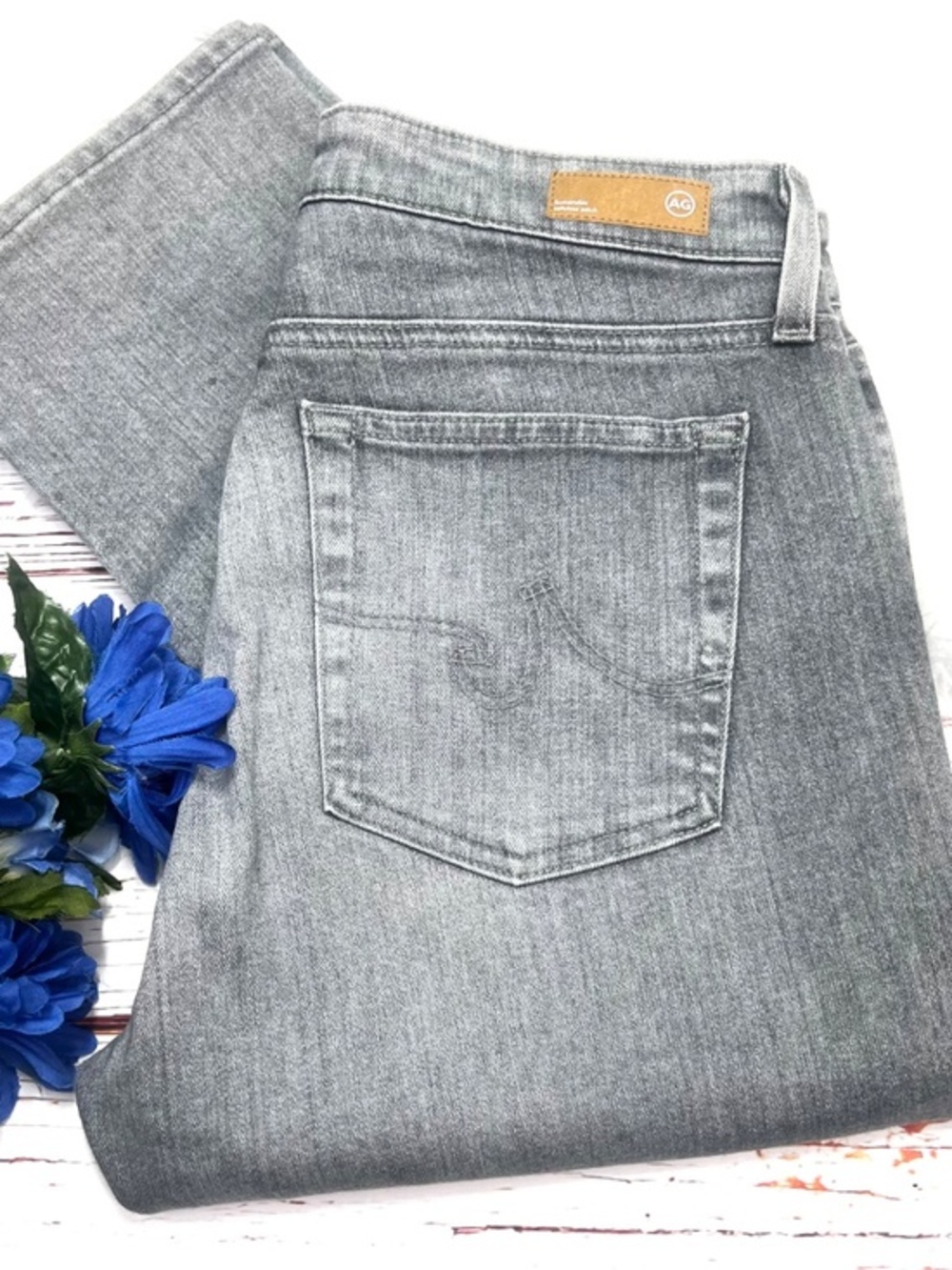 👖|•AG ADRIANO GOLDSCHMIED•| Grey Mari High-Rise Slim Straight Jeans Size 30R👖